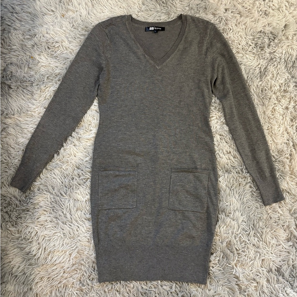 NWOT Elegant Long Sleeve Gray Sweater Dress